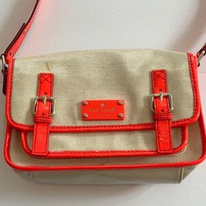 Kate Spade Horseshoe‎ Cove Scout Cream Neon Coral Purse Bag Crossbody Shoulder